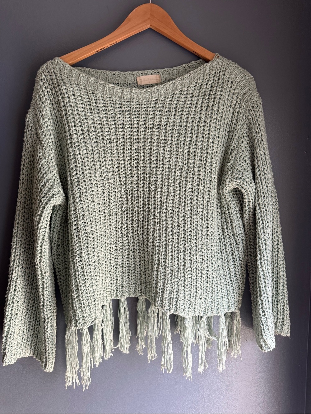 Altar'd State Light Sage Fringe Crewneck Sweater